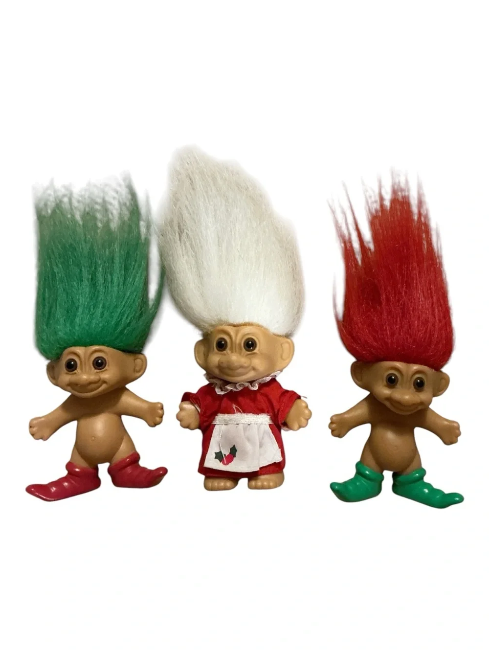 Russ Berrie Holiday Troll Trio with Red, Green, White Hair